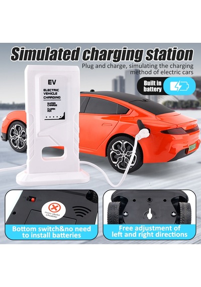 Uzaktan Kumandalı Elektrikli Spor Araba Ve Şarj İstasyonu Turuncu Çok Renkli