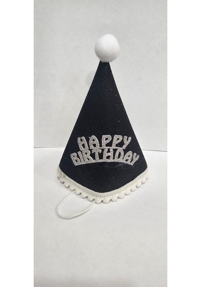 Delux Serisi Happy Birthday Siyah Gümüş Keçe Bebek Şapkası Kutlama Sürpriz Yenidoğan 0 Yaş
