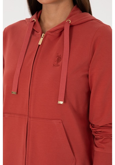 U.S. Polo Assn. Kadın Kiremit Fermuarlı Kapüşonlu Sweatshırt 50313594-VR026