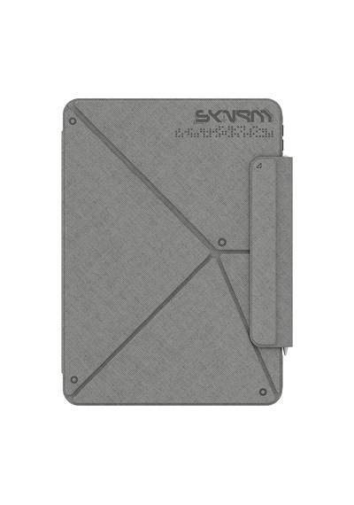 İpad Air 11 2026 M4 Uyumlu Kılıf Skinarma Kalemlikli Dokulu Standlı Magnetik Trilon Kılıf Gri Kapaklı Kılıf