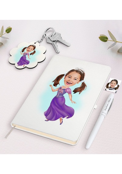 Kişiye Özel Kız Çocuk Prenses Karikatürlü Beyaz Defter Kalem Ve A N11.12836