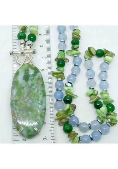 2863 Riyolit Akuamarin Fuchsite Sedef Hematit El Yapımı Kolye 02 - Çağla Yeşili