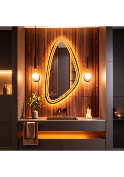 Evonna Amber Led'li Lazer Kumlamalı Lavabo & Banyo Aynası Dokunmatik Sensörlü 45 X 90 Cm Turuncu