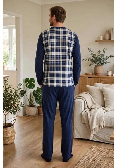 Moda Dua Çift Kaplan 8219 Erkek Uzun Kol Pijama Takımı Lacivert