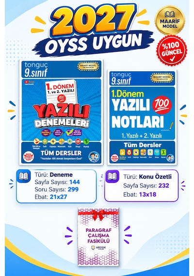 Tonguç Akademi 9. Sınıf Yazılı Notları Ve Denemeleri Seti 1. Dönem