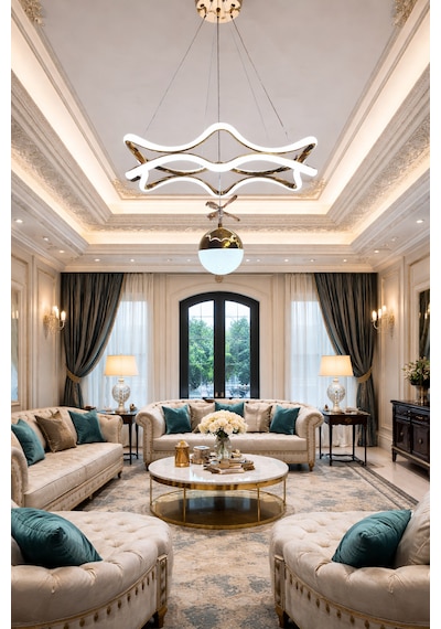 Modern Lüks Salon Model Ledlı 3 Renk Gold Avıze Altın - Gold