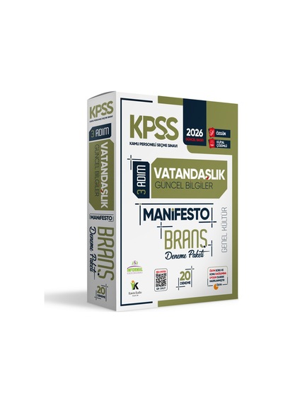 2026 KPSS Önlisans-Ortaöğretim 3 Adım Vatandaşlık Manifesto 20li Dijital Çözümlü Branş Deneme Paketi