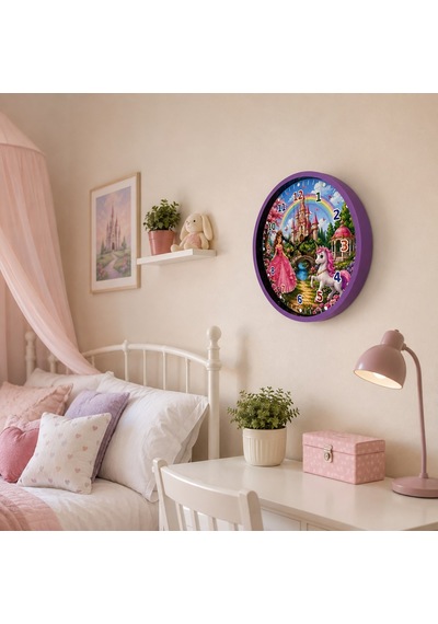 Prenses Diyarı 36 X 36 Cm Mor Çocuk Duvar Saati Renkli