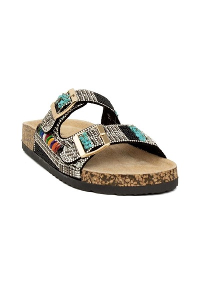 Guja 25y102-2 Kadın Taşlı Çift Toka Comfort Düz Taban Terlik Camel