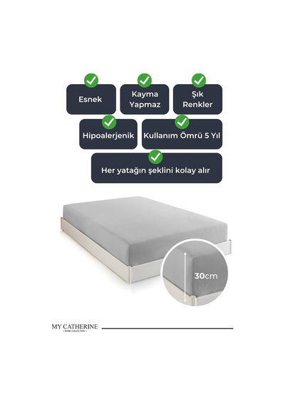 Lexroo Lastikli & Hipoalerjenik Çarşaf %100 Pamuk Penye Kumaş Gri 120x200, Luxcarsaf
