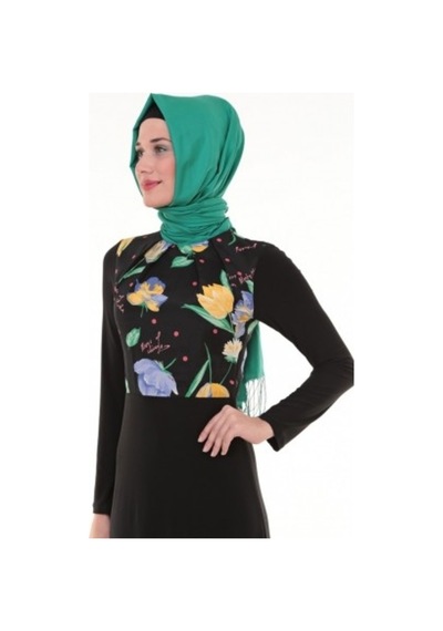 Nidya Moda Pilili Bahar Siyah Elbise-4046S Siyah