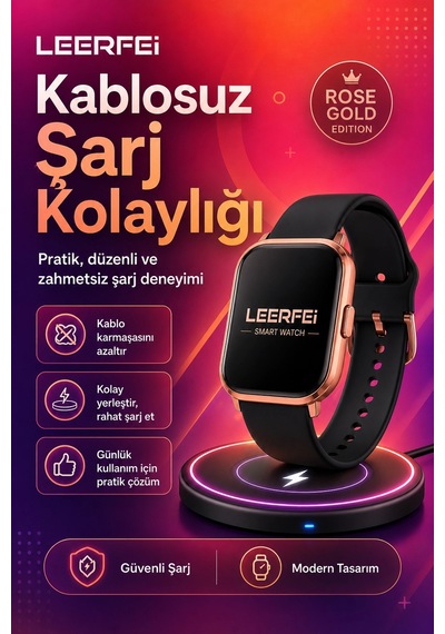 Spor Modlu Kablosuz Şarjlı Akıllı Saat Mesaj Bildirimli Rose Gold Tasarımlı Model