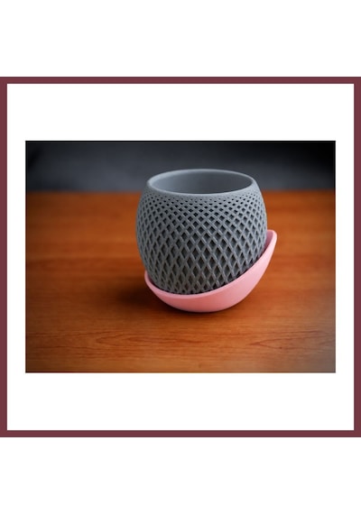 Storeşahin 3d Baskı Küre Saksı - Kafes Dokulu İki Parçalı Dekoratif Saksı - Gri-pembe Shn0720