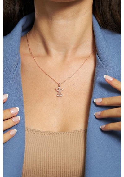 Zirkon Taşlı Rose Semazen Gümüş Kolye