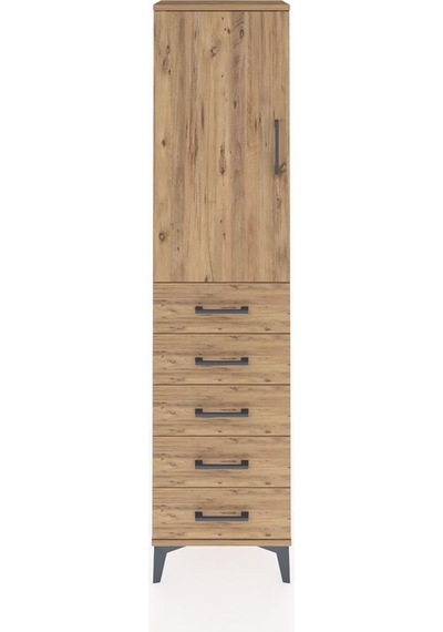 Arges Dolap 2 Raflı 5 Çekmeceli Tek Kapaklı 44x30x182 Çam-çam Çam
