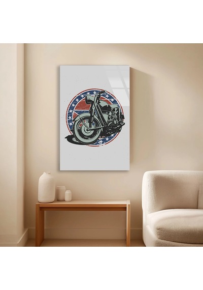 Motosiklet Amerikan Bayrak Arması - Cam Tablo - Deg0512 35 X 50 Cm