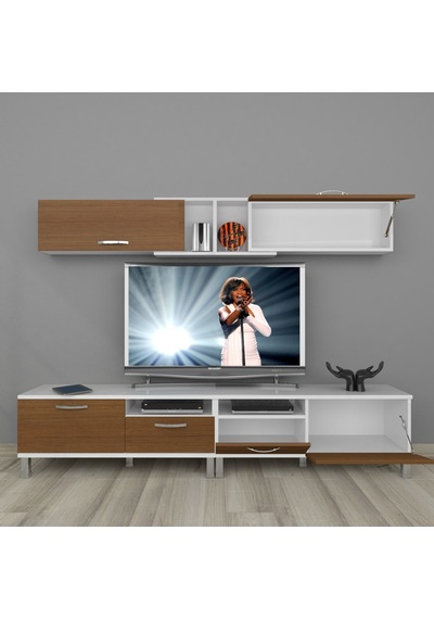 Decoraktiv Eko 5220 Mdf Krom Ayaklı Tv Ünitesi Tv Sehpası Beyaz - Ceviz