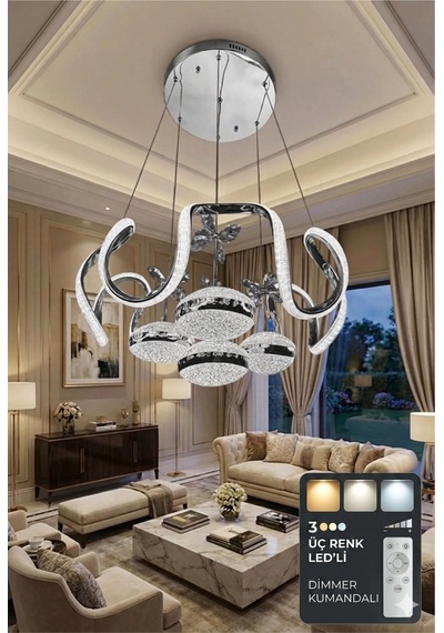 Asel Kumandalı 4 Modern Top Krom Avize