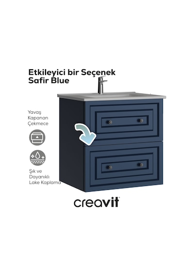 Creavit Kayra Mat Safir Blue Çekmeceli Lavabo Dolabı 60 Cm Antrasit Creavit Kayra Mat Safir Blue Çekmeceli Lavabo Dolabı 60 Cm Antrasit