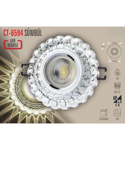 Ct-6594 Sümbül Cam Spot Ampülsüz Led Efekli 5 Adet Beyaz