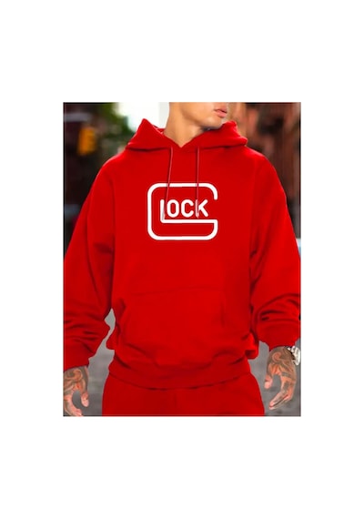Medinenur Lock Baskılı Kapüşonlu Cepli Sweatshirt Kırmızı