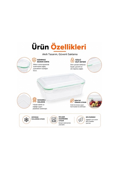 2000 Ml Sızdırmaz Şeffaf Contalı Kilitli Saklama Kabı, Pp Plastik Gıda Saklama Kutusu, Kapaklı Buzdolabı Düzenl Diğer