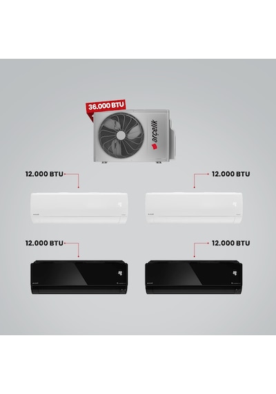 Arçelik 1+4 Multi Sistem 36100 MD Pro Dış Ünite 2 Adet 12 BTU Beyaz + 2 Adet 12 BTU Siyah İç Üniteler Duvar Tipi Klima