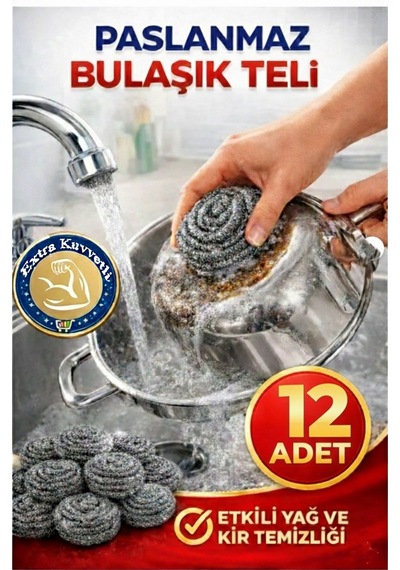Bulaşık Teli Ovma Teli 12 Adet Pratik Ekonomik Toptel Sürtme Teli Lavabo Mutfak Banyo Temizlik Teli Sert Yüzey İçin