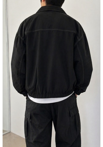 Tarz Cool Erkek Oversize Bomber Ceket Fermuarlı Basic Günlük Şık Mont Siyah Tarz Cool Erkek Oversize Bomber Ceket Fermuarlı Basic Günlük Şık Mont Siyah