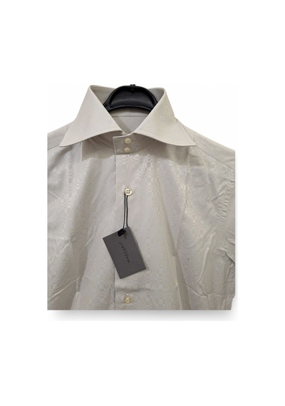M Slim Fit Sert Yakalı Desenli Bej / Mavili Klasik Kısa Kollu Erkek Gömlek Kahverengi