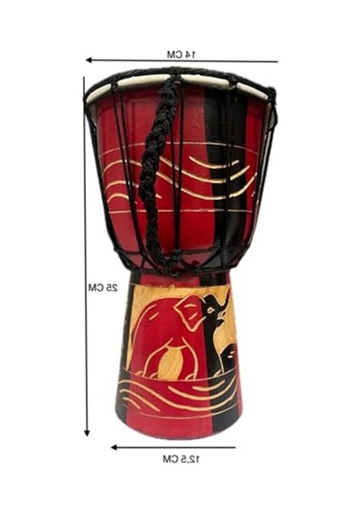 25 Cm Ahşap Djembe Davul, Otantik El Yapımı, Fil Figürlü