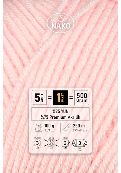 Elit Baby - 2892 Soft Pembe - 5'li Paket - 100gr/250m - Bebek İpi - Anti Pilling Tüylenmez İp