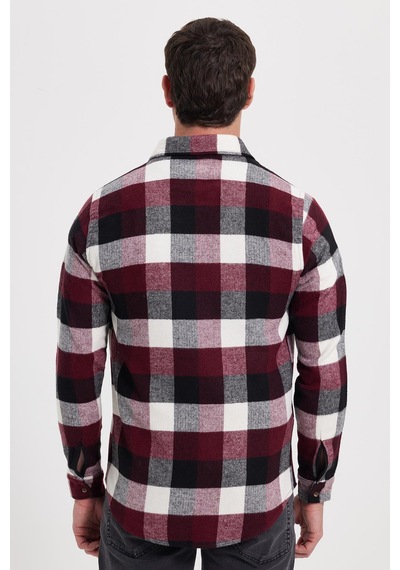 Tudors Erkek Slim Fit Dar Kesim Kareli Kışlık Oduncu Gömlek-42327 Bordo