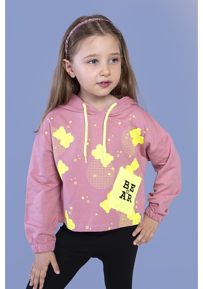 Toontoy Kız Çocuk Cep Detaylı Baskılı Sweatshirt Gülkurusu