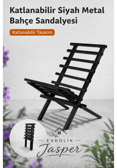 Jasper Beach Katlanabilir Portatif Metal Sandalye, Şezlong Plaj, Bahçe Ve Teras Kullanımına Uygun Siyah