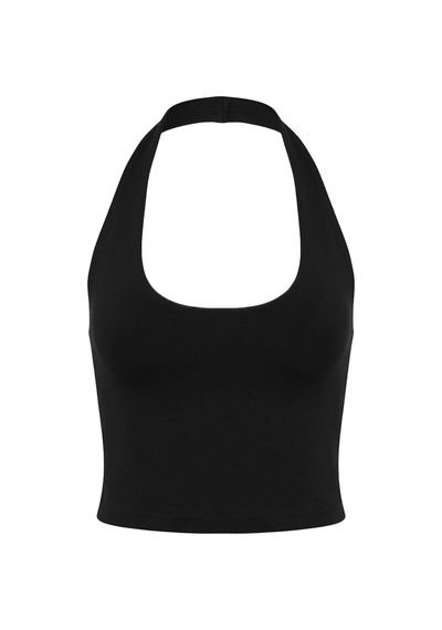 Cottonhıll Siyah Viskon Halter Yaka Sırt Dekolteli Kadın Crop Atlet