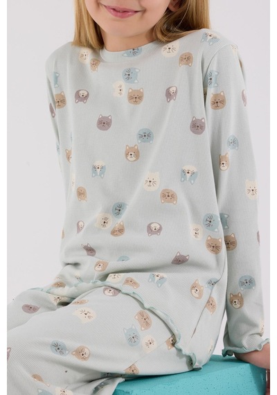 Rolypoly Kız Çocuk Uzun Kol Pijama Takım Açık Yeşil-1756 Yesil