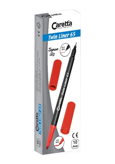 Caretta Twinliner Çift Uçlu Keçeli Kalem 0.4 Mm-1.0 Mm Pembe 10 Lu 65/09 Çok Renkli
