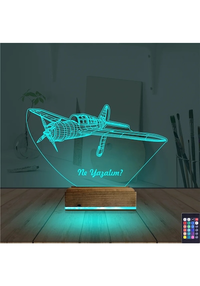 Luvivia Pırpır Uçak Pilot Kişiye Özel 3d Lamba - Masa Gece Lambası V1 Şeffaf