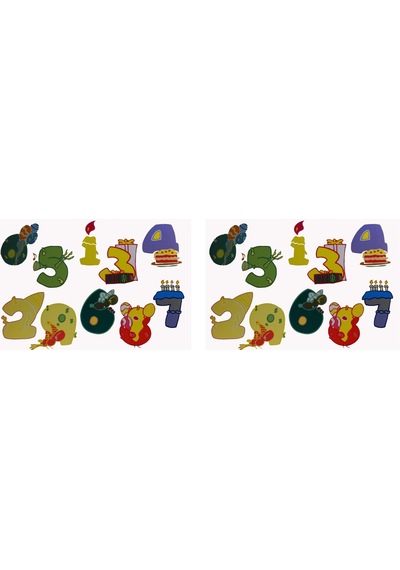 Duvar Süsü Sticker 2 Adet Renkli Rakamlı Pvc 48x33x0,5cm