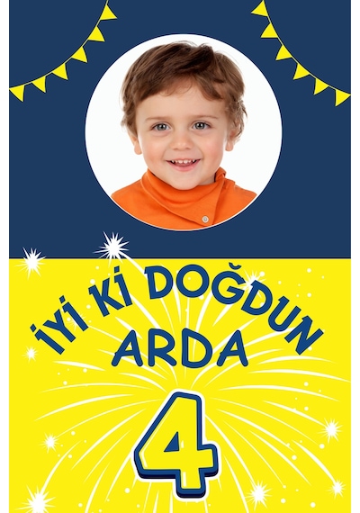 Sarı Lacivert Resimli Doğum Günü Afişi Bristol Karton Uv Baskı 2 60x90 "