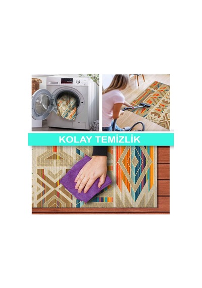 Crocus Desenli Kadife Pamuk Tabanlı Yıkanabilen Kaydırmaz Salon Halısı 80x300 Açık Beyaz