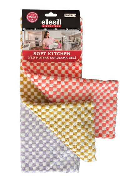 Ellesill Soft Kitchen 3 Lü Mutfak Bezi 40x30 Cm - Koku Yapmaz Tezgah Bezi, Kurulama Bezi, Temizlik Bezi Mix