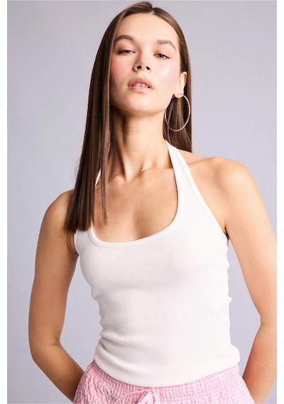 Defacto Fıtted Halter Yaka Fitilli Kaşkorse Atlet H8088ax26smwt32 Beyaz-wt32