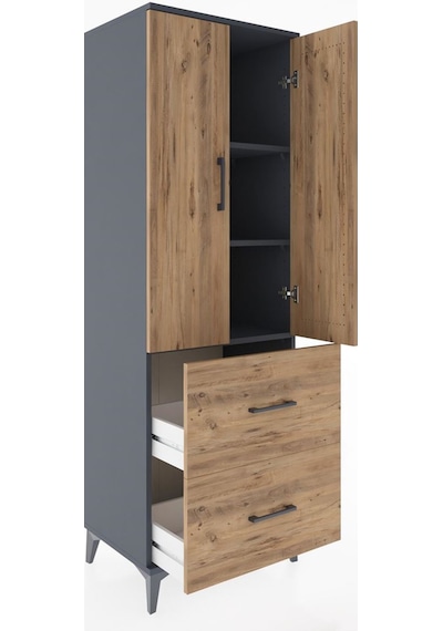Hyperion Dolap 3 Raflı 2 Çekmeceli 2 Kapaklı 60x44x182 Antras... Antrasit