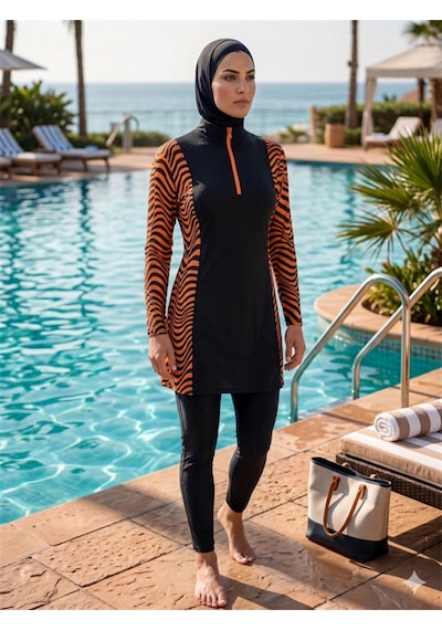 Lisinya Closet Zebra Desenli Fermuarlı Tam Kapalı 3 Parça Spor Likralı Tesettür Mayo Takımı Çok Renkli Lisinya Closet Zebra Desenli Fermuarlı Tam Kapalı 3 Parça Spor Likralı Tesettür Mayo Takımı Çok Renkli