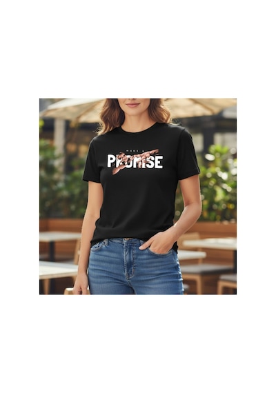 Urbantrendstore Unisex Promise Sade Basic Yazlık Siyah Tshirt Oversize Fit Rahat Geniş Salaş T-shirt Günlük Tişört Siyah