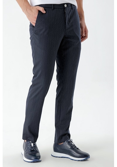 Morven Erkek Lacivert Poliviskon Trend Çizgili Slim Fit Classic Pantolon Lacivert