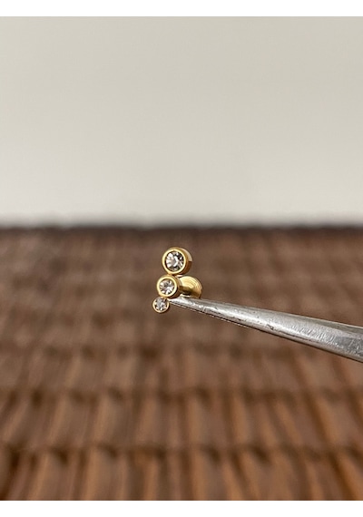 316 L Cerrahi Çelik 3 Taş Dudak Helix Tragus Kıkırdak Piercingi Altın