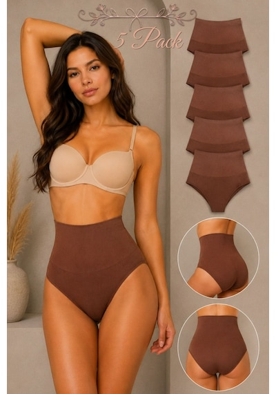 Fit Women Kadın Yüksek Bel Esnek 5 Li Külot Kahverengi